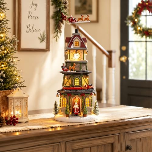MUMTOP Animated Christmas Village Sets with Lighted Bell Tower & Clock Tower Variant