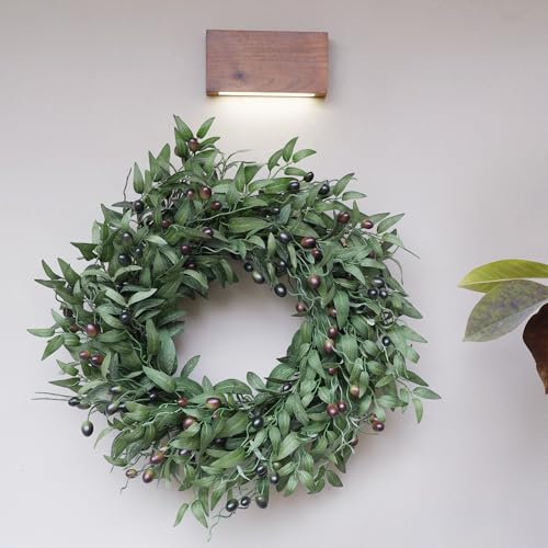 26 Inch Olive Wreath - Handmade Realistic Green Leaves & Berries for Front Door & Home Decor