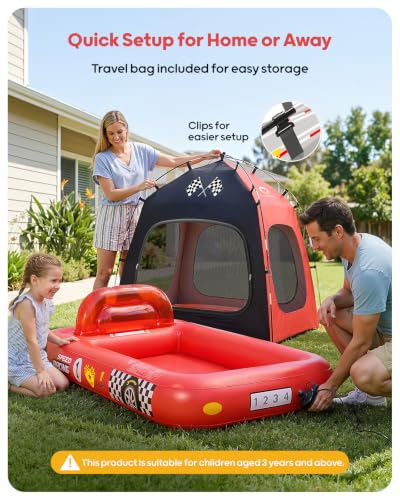 Red Race Car Inflatable Toddler Travel Bed with Tent & Fast Pump