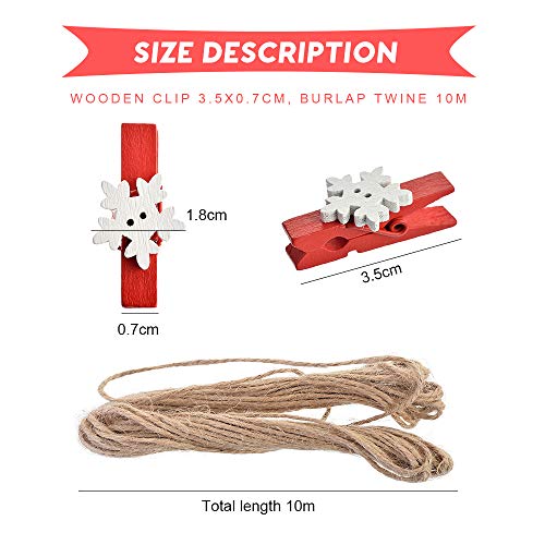 Papasgix 50 Mini Christmas Clothes Pins, Wooden Snowflake Clips, Small Clothespins for Photos, Cards, DIY Crafts, Holiday Decor (Red)