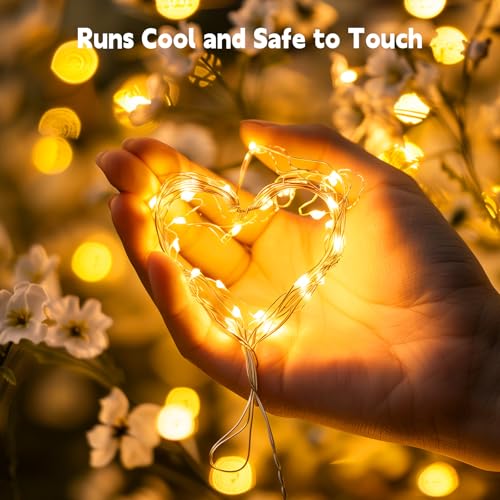 Minetom Fairy Lights Plug in, 33Ft 100 LEDs Waterproof Silver Wire Firefly Lights, Adaptor Included, Starry String Lights for Wedding Indoor Outdoor Christmas Patio Garden Decoration, Warm White