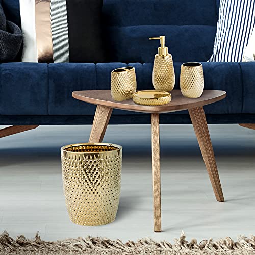 Modern Gold Ceramic Trash Can Wastebasket for Bathroom & Home Office - Compact & Stylish
