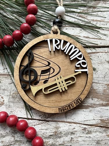 Trumpet Marching Band Christmas Ornament – Laser-Cut Wood Gift for Band Directors