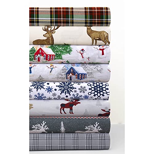 Tribeca Living Twin XL Deep Pocket Flannel Sheet Set, Snowman