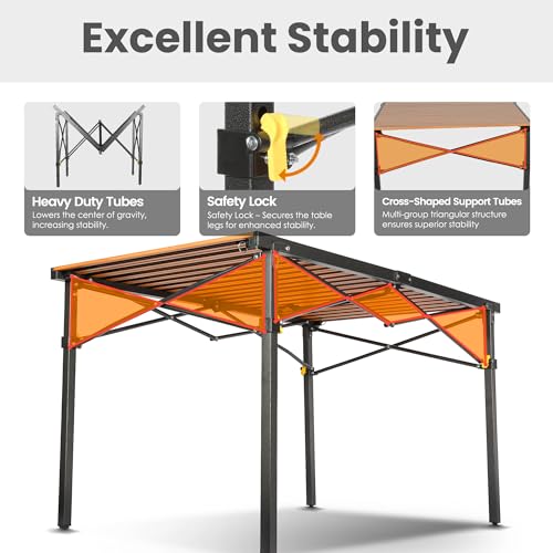 Join Nature 46.4-Inch Large Foldable Camping Table for 2-6 People - Heavy Duty Outdoor Table