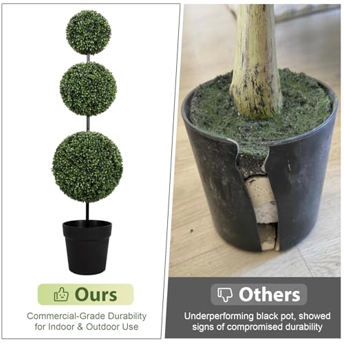 VIVATREES 4ft UV-Resistant Triple Ball Boxwood Topiary Set of 2 - Outdoor & Indoor Decor