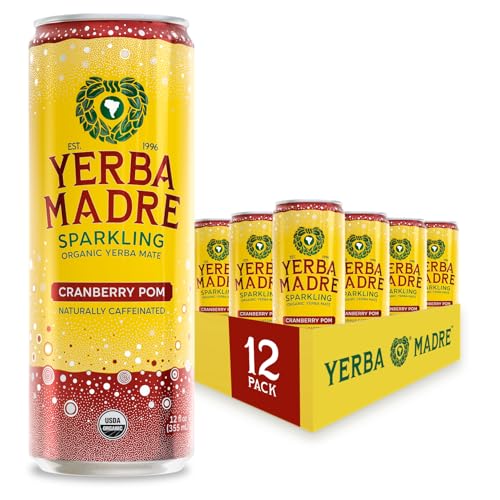 Sparkling Cranberry Pom Yerba Mate Drink - Organic, 12oz Cans Pack of 12