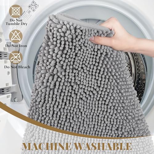 72 x 48 Inch Grey Bathroom Rug Mat - Thick Absorbent Chenille Non-Slip Bath Floor