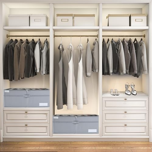 Large Shoe Organizer for Closet - Fits 24 Pairs, Grey Foldable Shoe Storage Bins with Handles, 31"L x 16.5"W x 13"H Variation of THIS listing