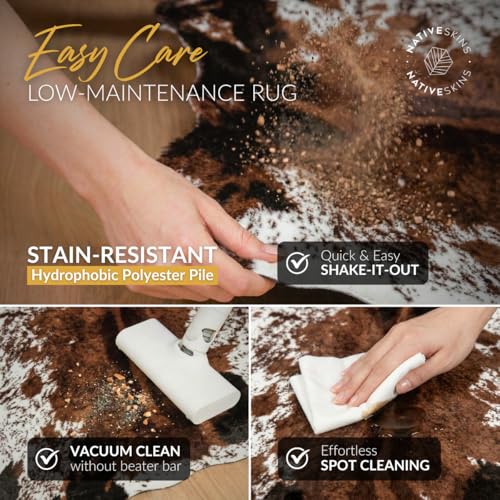 NativeSkins Brown Faux Cowhide Rug 4'7"x6'7" Semicircular Washable Non-Shedding