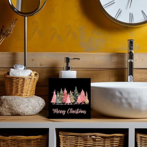 Pink Christmas Wood Box Sign - Merry Christmas Tree Decor for Home & Office