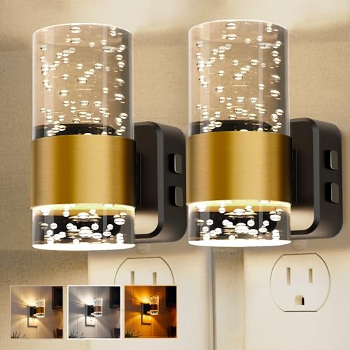 L LOHAS LED Night Light Wall Plug with Dusk-to-Dawn Sensor & 3 CCT, Gold Ring - 2 Pack