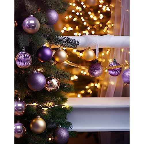 AMS 34ct Christmas Ball Mini Ornaments Party Decorations Shatterproof Festival Pendant Hangings for Xmas Tree Decor(1.57''/40mm,Light Purple)