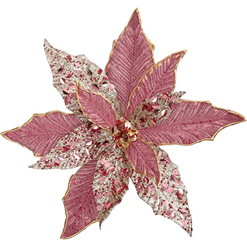 Briful 12'' Large Heads Christmas Glitter Poinsettia Flowers Tree