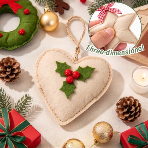 9 Pcs Handmade Reusable Felt Christmas Ornaments - Includes Gingerbread Man, Holly Heart & More (Variation: Handmade Felt Ornaments)