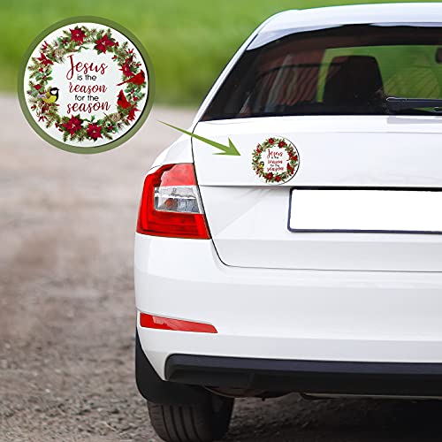 2 Pcs Christmas Car Magnets Decoration Jesus The Reason for The Season Wreath Reusable Car Magnetic Stickers Fun Garage Magnets for Door Refrigerator Fridge Mailbox Holiday Decor, 5.5 x 5.5 Inch