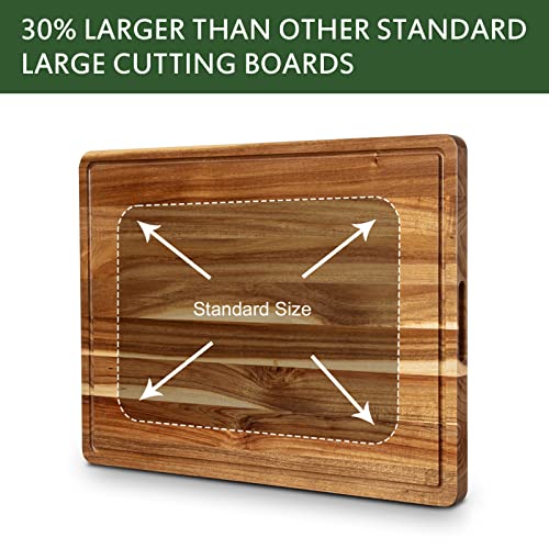 Acacia Wood Cutting Board 24x18 Inch - Large Food-Grade Butcher Block with Juice Groove & Handles