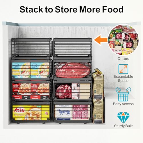 iSPECLE 8 Pack Freezer Organizer Bins - Adjustable Fits 10-20 Cu Ft Chest Freezers - Black