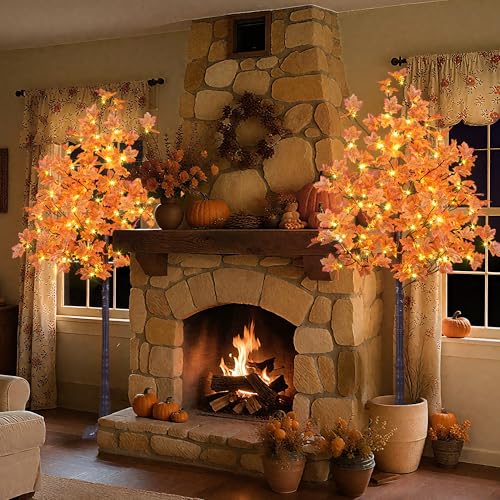 2-Pack 6ft Lighted Maple Tree with 240 Warm White LED Indoor Outdoor Fall Decorations