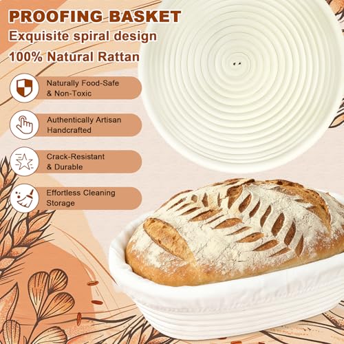 Qalvyn Yellow Sourdough Starter Kit with Proofing Baskets & Accessories — Beginner Baking Set