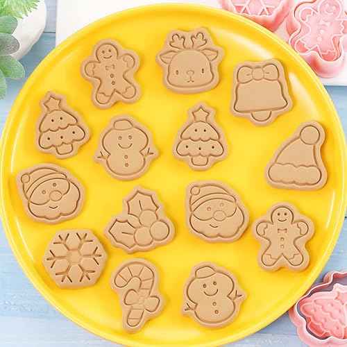 10 Piece Mini Christmas Cookie Cutters, 3d Raised Design Cookie Stamps, Mini Gingerbread, Snowflake, Snowman, Candy Baking Molds, Christmas Ornament Cookie Cutter Set(Christmas-1)