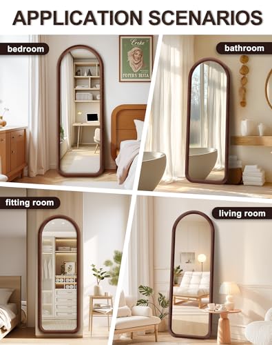 Full Length Arched Floor Mirror 55x20 Brown Velvet Frame Standing or Hanging