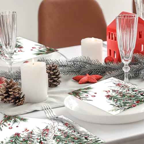 Quera 50 Pack Christmas Cocktail Beverage Napkins Disposable Paper Decorative Decorative Table Napkin for New Year Winter Dinner Merry Christmas Holiday Xmas Party Supplies