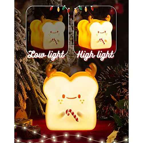 Cute Christmas Gifts for Women, Girl, Deer Toast Lamp Bread Night Light, Battery Powered USB Rechargeable, Touch Senser, 1 Hour Timer, Portable Silicone Kids Nightlight for Nursery