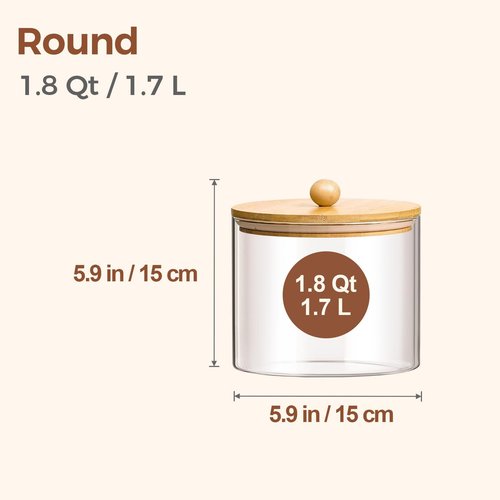 ComSaf Large Glass Cookie Jar Set - 1.8 Qt Food Storage Containers with Lid | Perfect for Flour, Sugar, Candy, and Nuts
