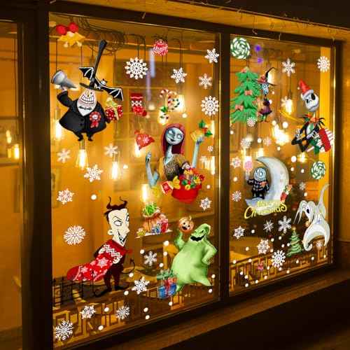 Halloween Christmas Before Window Clings Nightmare Stickers Decorations 9 Sheets for Glass Windows Decorations Fridge Mirror Decal