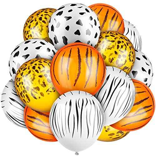 24 Pieces Jungle Animal Print Balloons Jungle Safari Animal Balloons Tiger Leopard Cow Zebra Balloons for Jungle Safari Theme Party Decorations Jungle Birthday Party Decorations