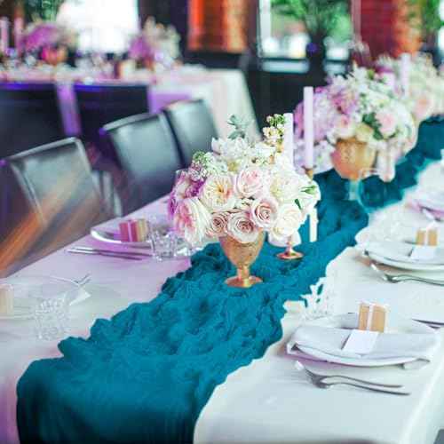 Cheesecloth Table Runner, Boho Rustic Gauze 120 inch 10FT Cheese Cloth Runner for Wedding Party Baby Shower Birthday Home Decor Holiday Decorations (Teal, 10ft x 1 Pack)