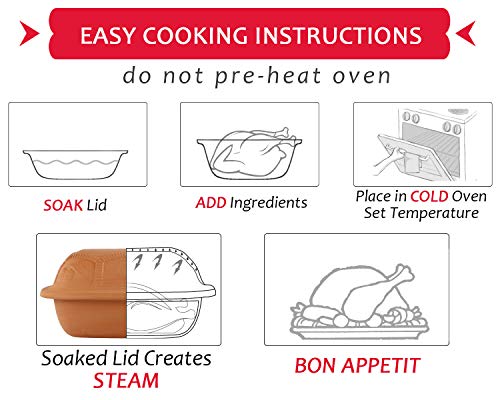 7.2 Quart Clay Roaster with Lid - Non-Stick Earthenware Dutch Oven