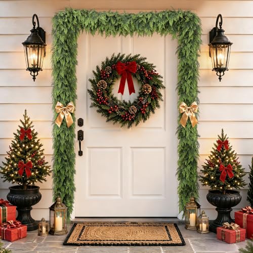 Dirnun 9ft Christmas Green Cedar Garland with Large Branches - 2 Pack