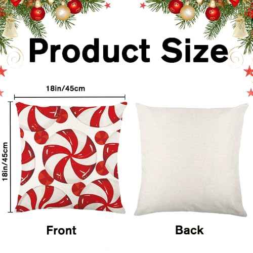 4pcs Christmas Pillow Covers Decoration,18x18in Red Candy Pillow Case Merry Bright Holly Throw Pillow Covers Cushion Cases for Winter Holiday Seasonal Farmhouse Couch Sofa Home Decor