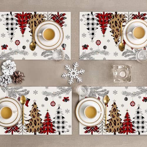 Bonhause Christmas Tree Placemats Set of 4 - Festive Holiday Table Mats, 12x18 Inches, Model Christmas Tree-3