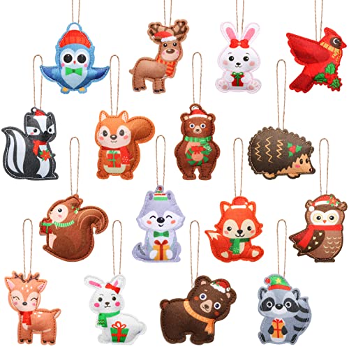 Woodland Animals Felt Christmas Ornaments Set – 16 Pcs Cute Forest Decor