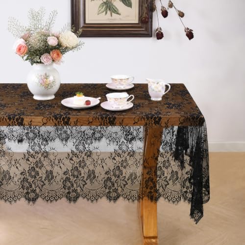 QueenDream Rustic Black Lace Tablecloth 60x120 Inches, 10 Pack – Wedding Decor
