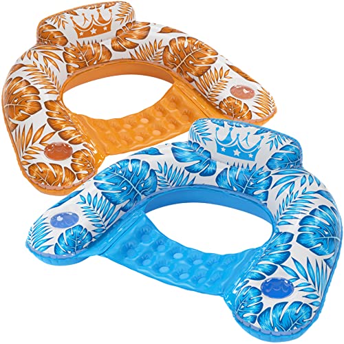 Inflatable Pool Float Chair - Tropical Blue & Gold Large 2 Pack Lounge with Cup Holders
