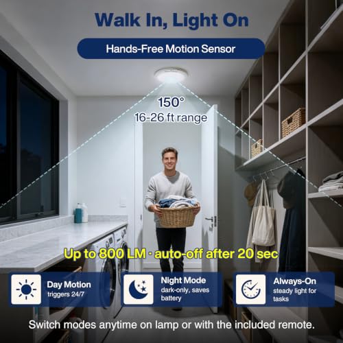 Rechargeable Ceiling Light with Remote & Motion Sensor - 2 Pack - 7.55 Inch, Dimmable 3-Color LED for Closet & Shower - Variation 2