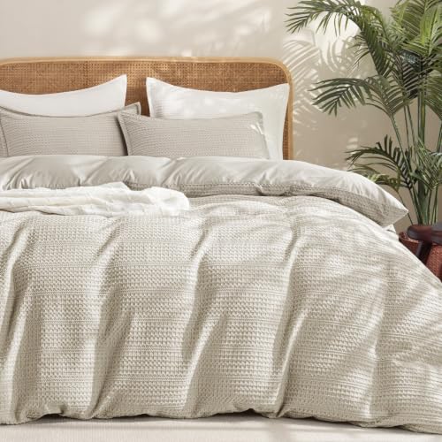 King Size No Comforter Waffle Weave Duvet Cover Set - Natural