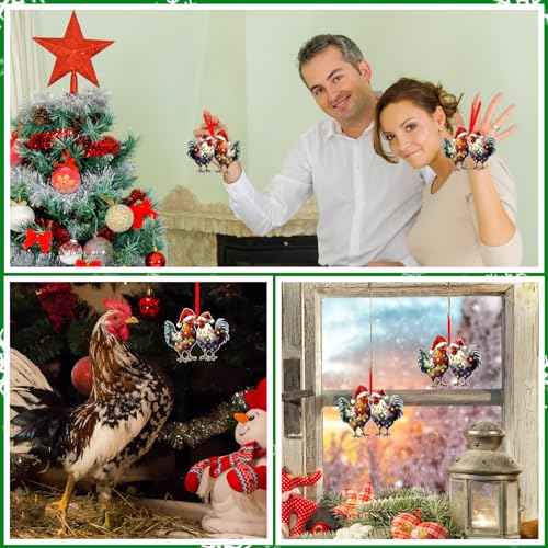 WhatSign Farmhouse Chicken & Rooster Christmas Tree Ornament Decorations