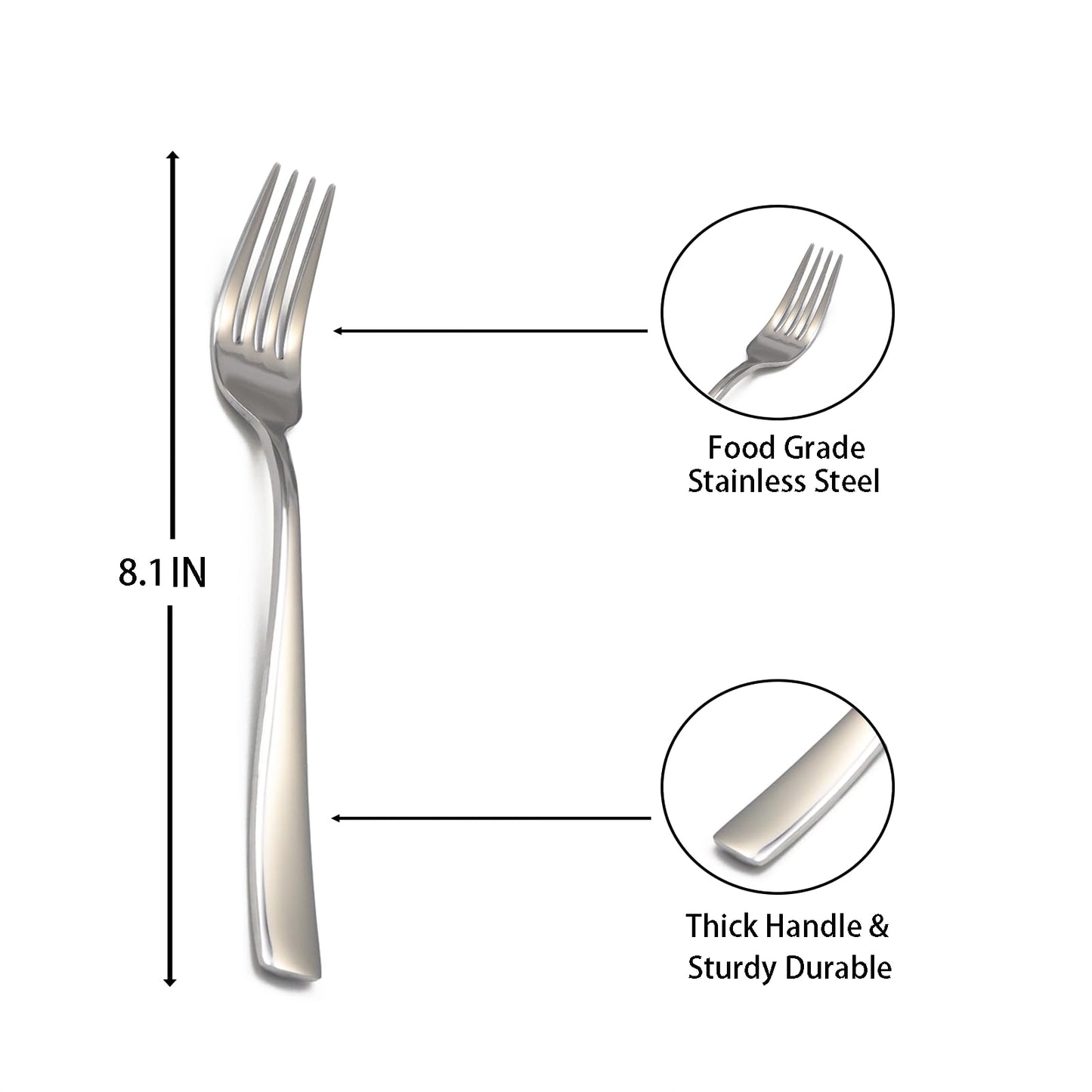 8-Piece Dinner Forks Set, Food Grade Stainless Steel Silverware Fork, Flatware Forks Use for Home, Kitchen, Restaurant, Dishwasher safe - 8.1 Inches