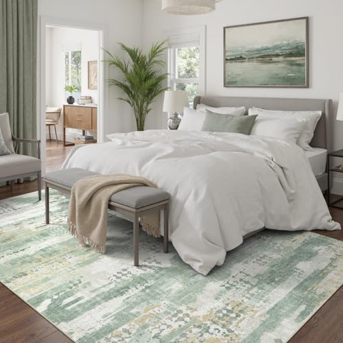 DCX 5x7 Washable Abstract Area Rug - Sage Green, Non-Slip, Pet & Kid Friendly