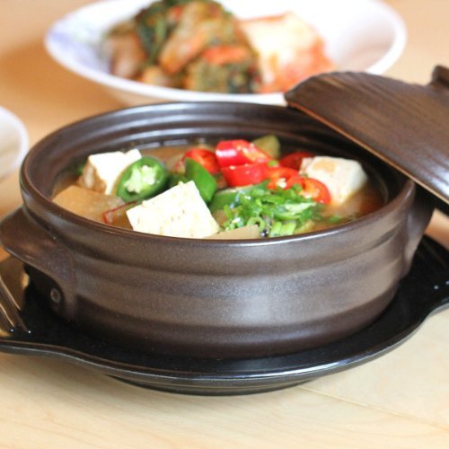 Medium Ceramic Dolsot Stone Bowl with Lid for Bibimbap & Hot Soup – 33.8 fl oz