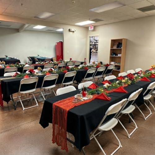 Black Tablecloth 8 Pack - 60 x 102 Inch Polyester Rectangular Cover for 6ft Tables - Wrinkle Resistant & Washable