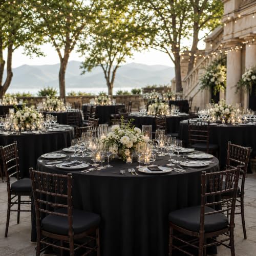 Surmente 10 Pack 120 Inch Black Round Tablecloth for Events & Dining
