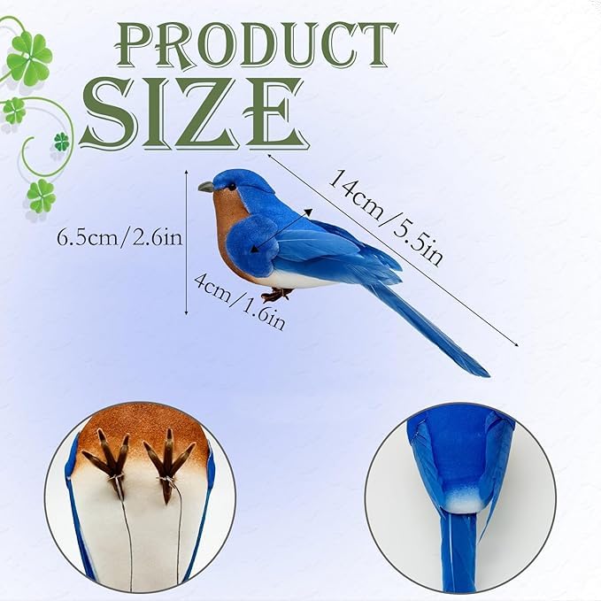 Abirdflyer 2Pcs Bluebird Realistic Bird Ornaments - Feathery Home Decor & Craft Props