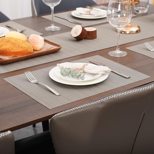 Myir JUN Golden Silver Placemats Set of 8 - 17 x 12 inch PVC, Non-Slip & Easy-Clean