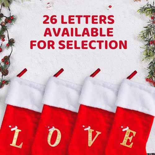 20 Inches Monogrammed Christmas Stockings - Super Soft Plush Cuff Christmas Stockings with Initials, Large Embroidered Monogram Stockings with Letter for Xmas Fireplace Decoration-H